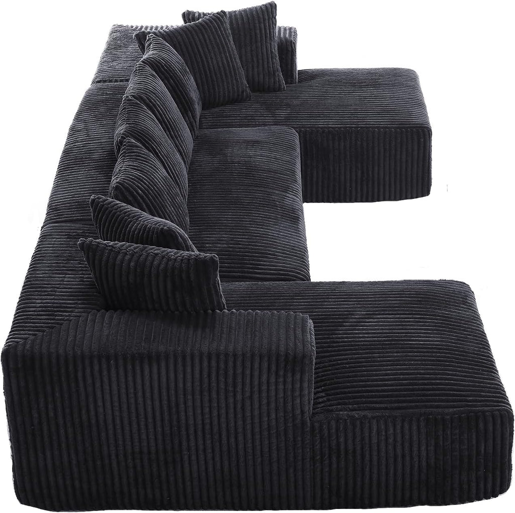 131" Modular Sectional Couch, Luxury Black Sectional Couches for Living Room, Comfy Corduroy Couch Sectional Sofa with Chaise Lounge, Free Combination Sleeper Sofa with Memory Foam, Black - Grand Goldman