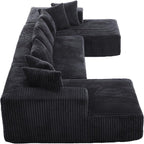 131" Modular Sectional Couch, Luxury Black Sectional Couches for Living Room, Comfy Corduroy Couch Sectional Sofa with Chaise Lounge, Free Combination Sleeper Sofa with Memory Foam, Black - Grand Goldman