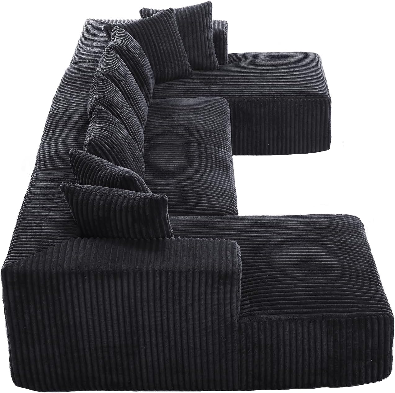 131" Modular Sectional Couch, Luxury Black Sectional Couches for Living Room, Comfy Corduroy Couch Sectional Sofa with Chaise Lounge, Free Combination Sleeper Sofa with Memory Foam, Black - Grand Goldman