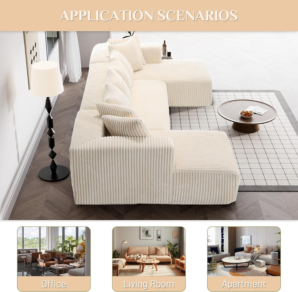 131" Modular Sectional Couch, Luxury Black Sectional Couches for Living Room, Comfy Corduroy Couch Sectional Sofa with Chaise Lounge, Free Combination Sleeper Sofa with Memory Foam, Black - Grand Goldman