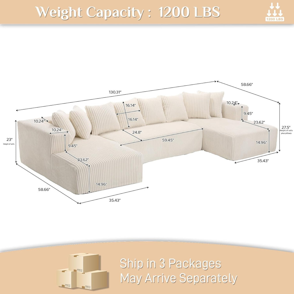 131" Modular Sectional Couch, Luxury Black Sectional Couches for Living Room, Comfy Corduroy Couch Sectional Sofa with Chaise Lounge, Free Combination Sleeper Sofa with Memory Foam, Black - Grand Goldman