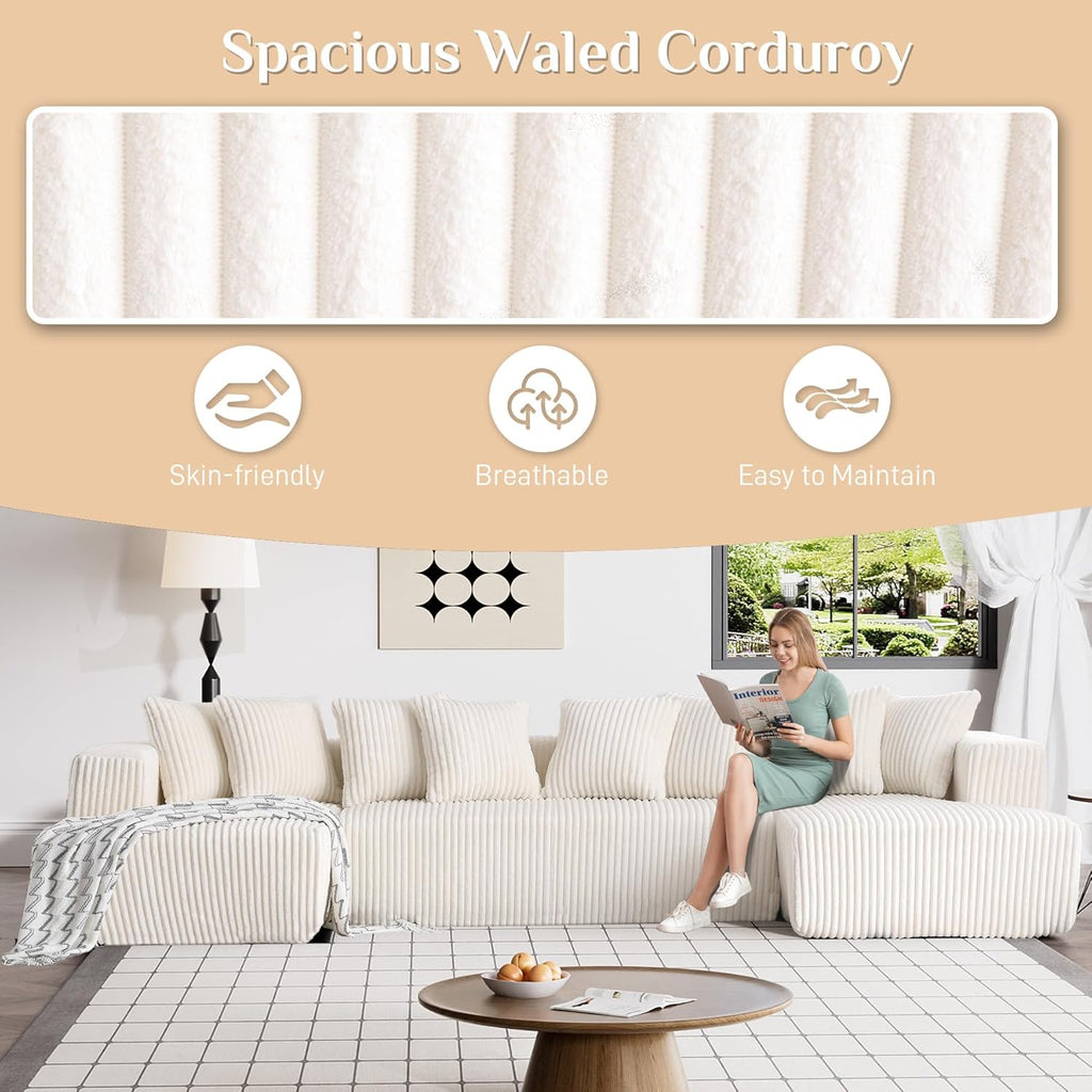 131" Modular Sectional Couch, Luxury Black Sectional Couches for Living Room, Comfy Corduroy Couch Sectional Sofa with Chaise Lounge, Free Combination Sleeper Sofa with Memory Foam, Black - Grand Goldman