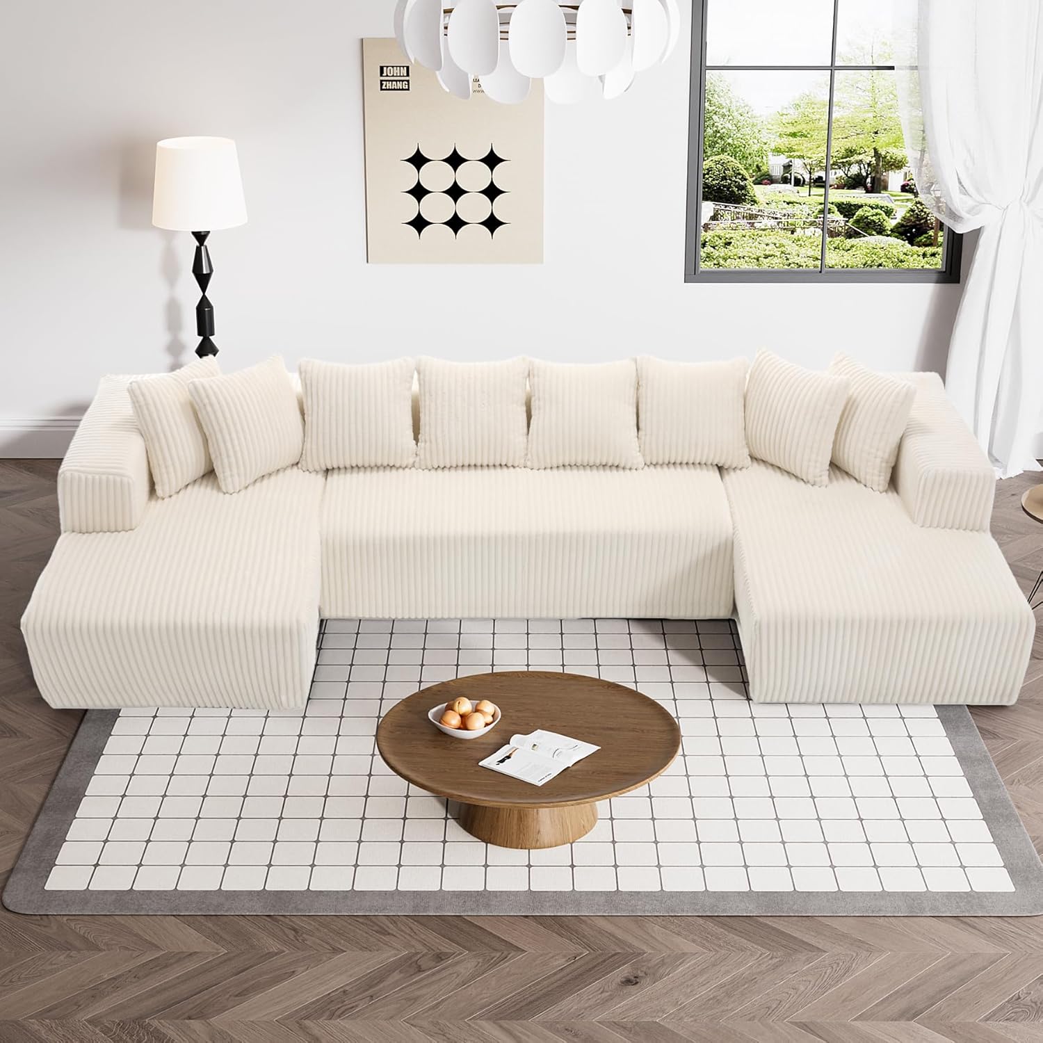 131" Modular Sectional Couch, Luxury Black Sectional Couches for Living Room, Comfy Corduroy Couch Sectional Sofa with Chaise Lounge, Free Combination Sleeper Sofa with Memory Foam, Black - Grand Goldman