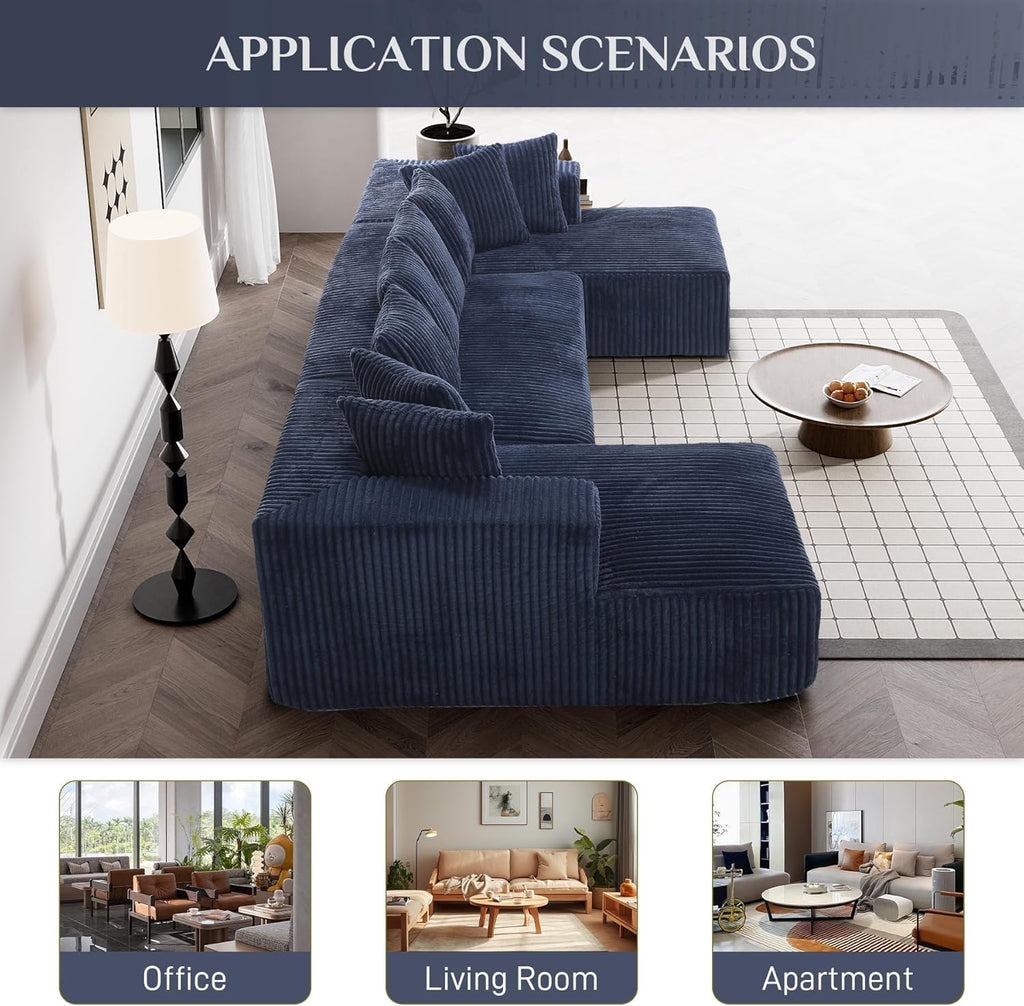 131" Modular Sectional Couch, Luxury Black Sectional Couches for Living Room, Comfy Corduroy Couch Sectional Sofa with Chaise Lounge, Free Combination Sleeper Sofa with Memory Foam, Black - Grand Goldman