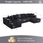 131" Modular Sectional Couch, Luxury Black Sectional Couches for Living Room, Comfy Corduroy Couch Sectional Sofa with Chaise Lounge, Free Combination Sleeper Sofa with Memory Foam, Black - Grand Goldman