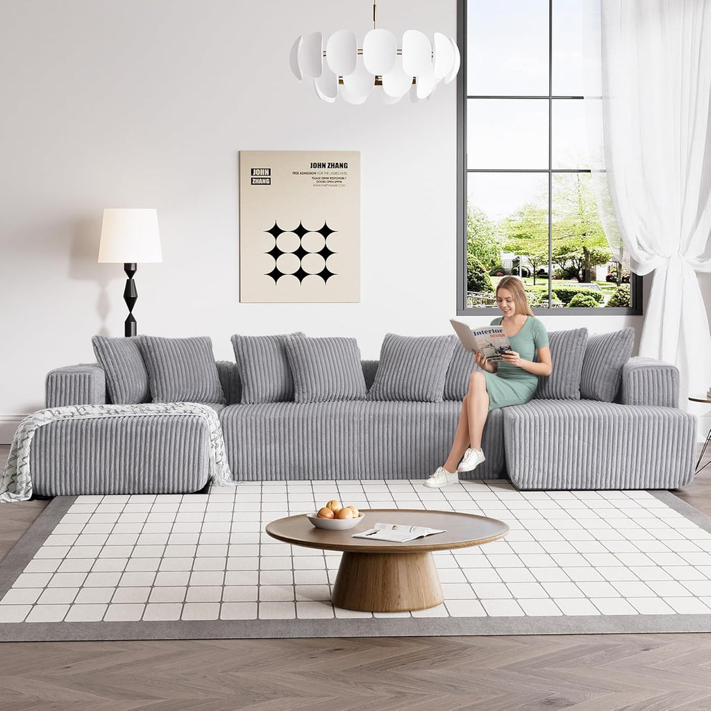 131" Modular Sectional Couch, Luxury Black Sectional Couches for Living Room, Comfy Corduroy Couch Sectional Sofa with Chaise Lounge, Free Combination Sleeper Sofa with Memory Foam, Black - Grand Goldman