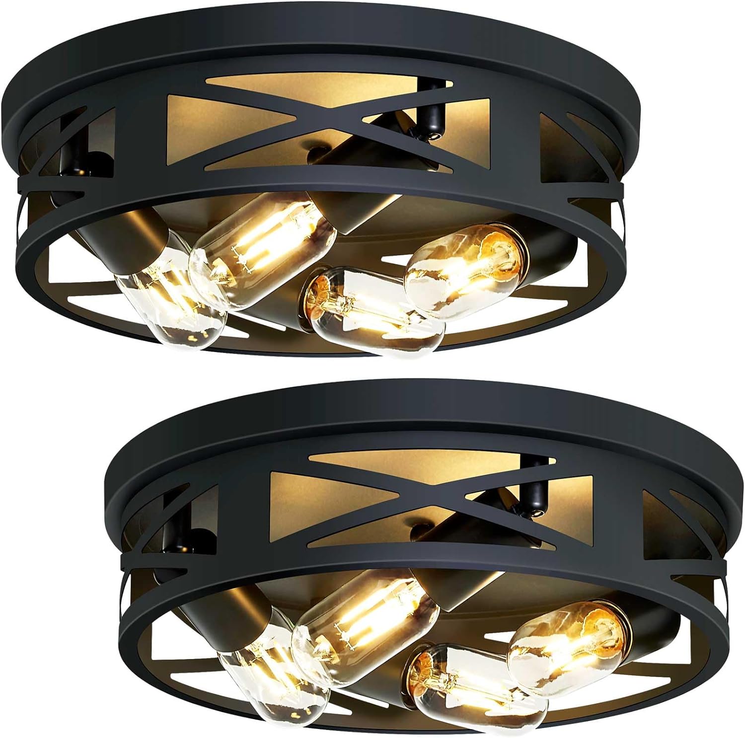13 inch Farmhouse Ceiling Light Fixture,3-Light Hallway Light Fixtures Ceiling,Black Flush Mount Ceiling Light,Light Fixture Ceiling Mount for Kitchen Hallway Entryway,E26 Base（1 Pack） - Grand Goldman