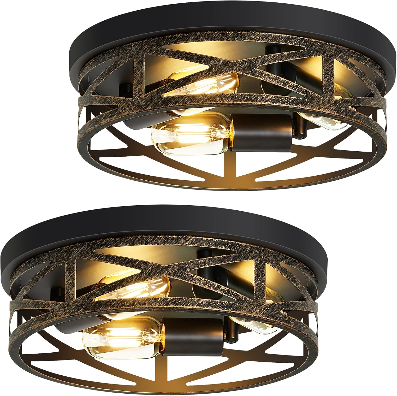 13 inch Farmhouse Ceiling Light Fixture,3-Light Hallway Light Fixtures Ceiling,Black Flush Mount Ceiling Light,Light Fixture Ceiling Mount for Kitchen Hallway Entryway,E26 Base（1 Pack） - Grand Goldman