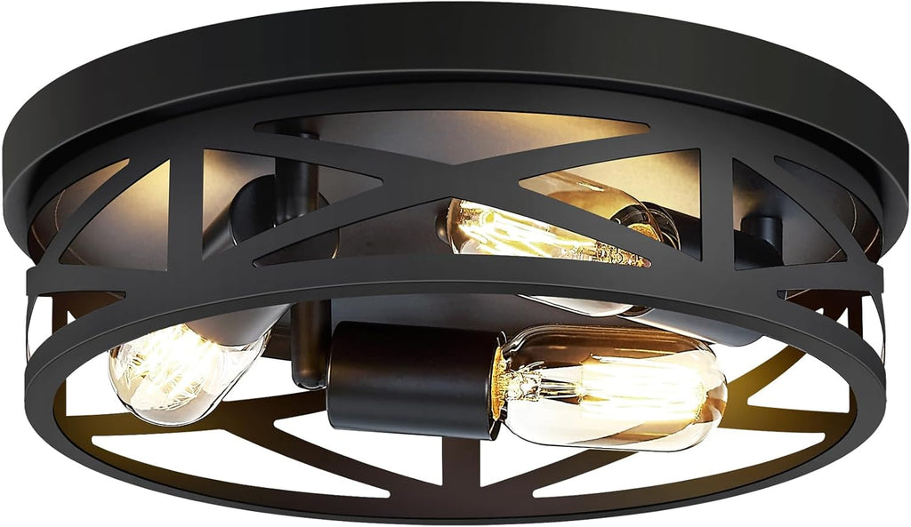 13 inch Farmhouse Ceiling Light Fixture,3-Light Hallway Light Fixtures Ceiling,Black Flush Mount Ceiling Light,Light Fixture Ceiling Mount for Kitchen Hallway Entryway,E26 Base（1 Pack） - Grand Goldman