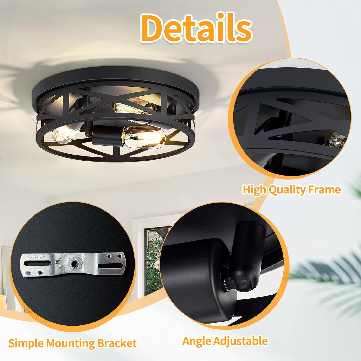 13 inch Farmhouse Ceiling Light Fixture,3-Light Hallway Light Fixtures Ceiling,Black Flush Mount Ceiling Light,Light Fixture Ceiling Mount for Kitchen Hallway Entryway,E26 Base（1 Pack） - Grand Goldman