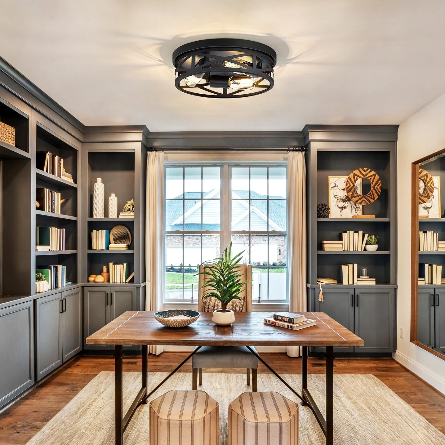 13 inch Farmhouse Ceiling Light Fixture,3-Light Hallway Light Fixtures Ceiling,Black Flush Mount Ceiling Light,Light Fixture Ceiling Mount for Kitchen Hallway Entryway,E26 Base（1 Pack） - Grand Goldman