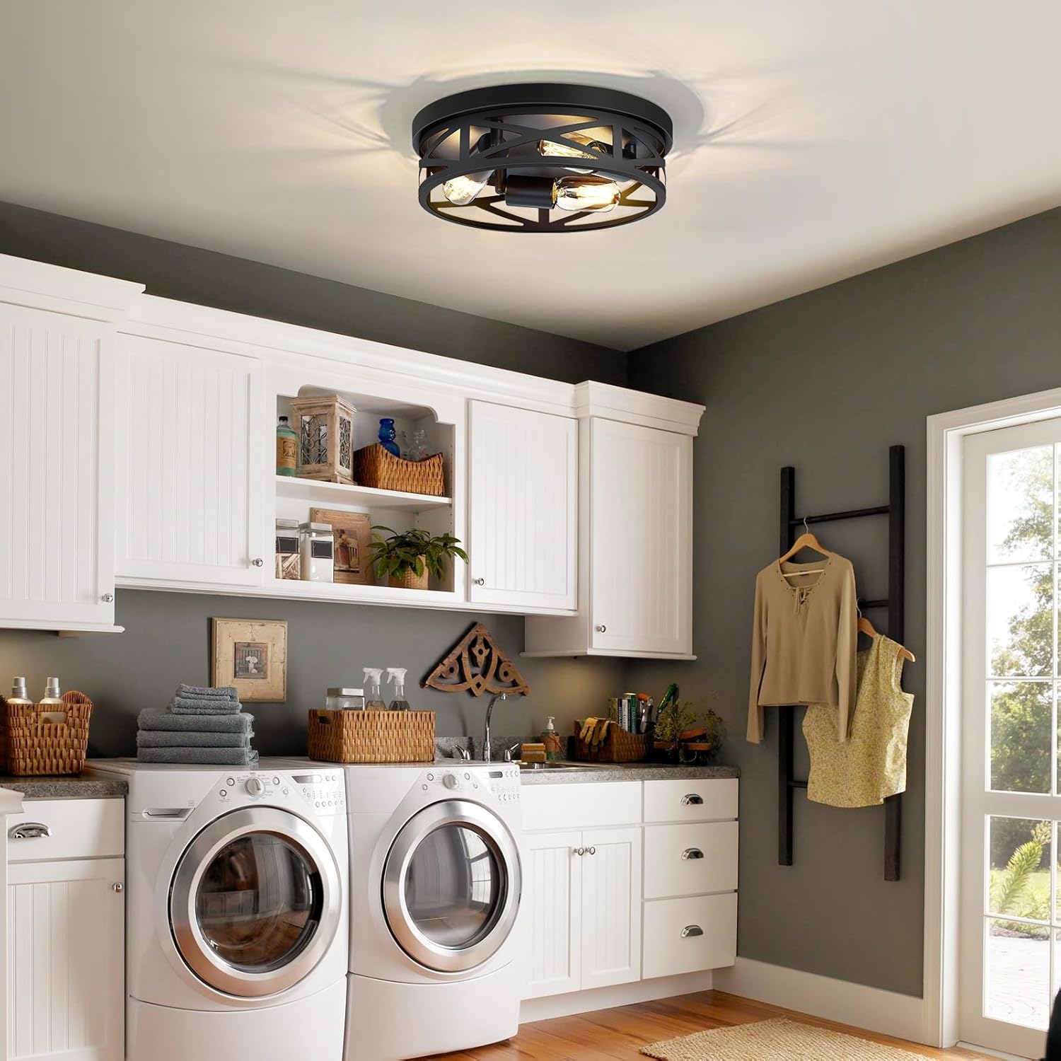 13 inch Farmhouse Ceiling Light Fixture,3-Light Hallway Light Fixtures Ceiling,Black Flush Mount Ceiling Light,Light Fixture Ceiling Mount for Kitchen Hallway Entryway,E26 Base（1 Pack） - Grand Goldman