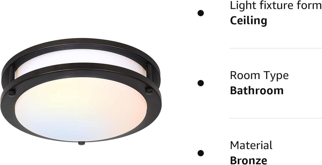 13 inch Flush Mount LED Ceiling Light Fixture, 2700K/3000K/3500K/4000K/5000K Adjustable Ceiling Lights, Oil Rubbed Bronze Saturn Dimmable Lighting for Bathroom Kitchen, ETL Listed - 2 Pack - Grand Goldman