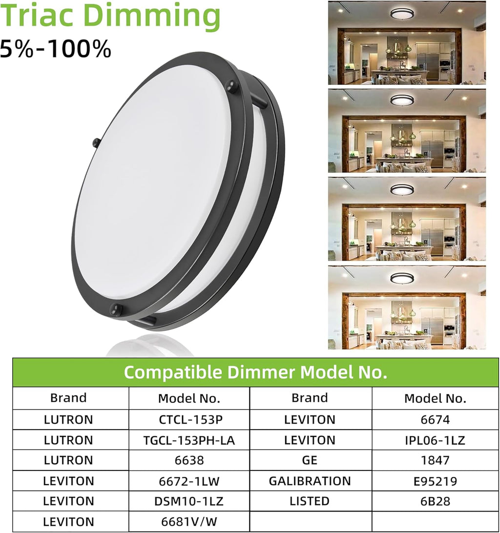 13 inch Flush Mount LED Ceiling Light Fixture, 2700K/3000K/3500K/4000K/5000K Adjustable Ceiling Lights, Oil Rubbed Bronze Saturn Dimmable Lighting for Bathroom Kitchen, ETL Listed - 2 Pack - Grand Goldman