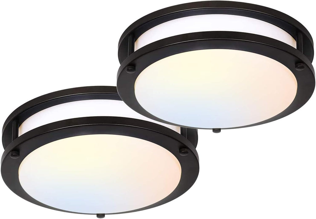 13 inch Flush Mount LED Ceiling Light Fixture, 2700K/3000K/3500K/4000K/5000K Adjustable Ceiling Lights, Oil Rubbed Bronze Saturn Dimmable Lighting for Bathroom Kitchen, ETL Listed - 2 Pack - Grand Goldman