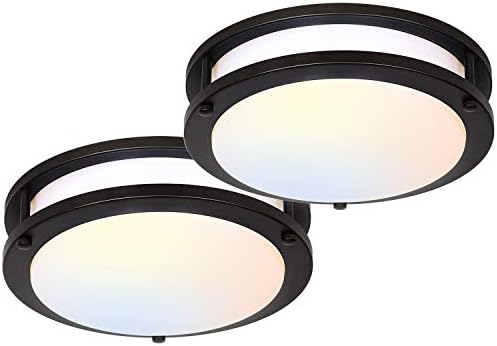 13 inch Flush Mount LED Ceiling Light Fixture, 2700K/3000K/3500K/4000K/5000K Adjustable Ceiling Lights, Oil Rubbed Bronze Saturn Dimmable Lighting for Bathroom Kitchen, ETL Listed - 2 Pack - Grand Goldman