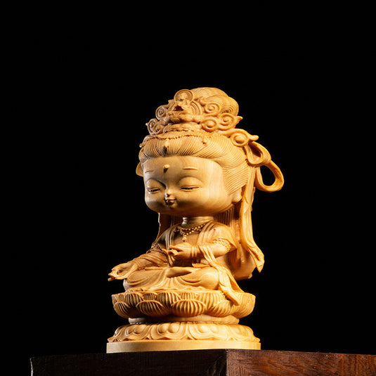 Buksbom udskæring af Guanyin Buddha statue
