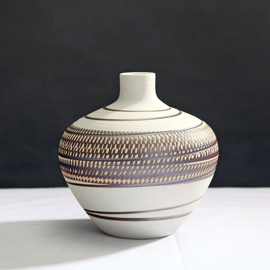 Vintage hvidbrun stribet keramikvase Rustikt design Stue Indretning til hjemmekontor