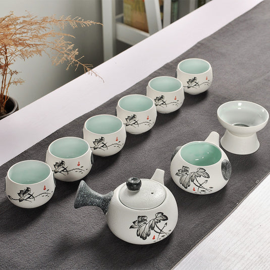 Ceramic Kung Fu tea set with snowflake glaze