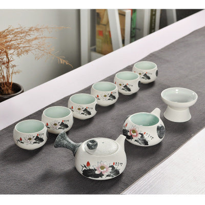 Ceramic Kung Fu tea set with snowflake glaze