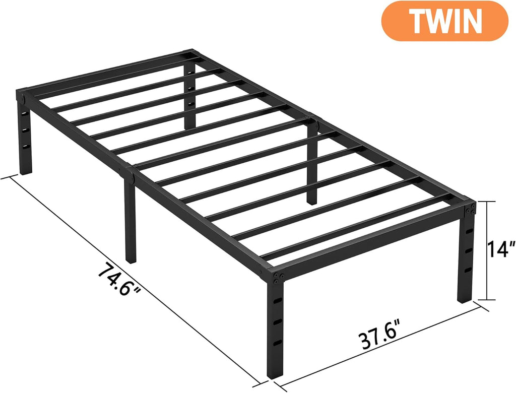 14 Inch Twin Bed Frame - Sturdy Platform Bed Frame Metal Bed Frame No Box Spring Needed Heavy Duty Twin Size Bed Frame Easy Assembly Strong Bearing Capacity, Under Bed Storage - Grand Goldman
