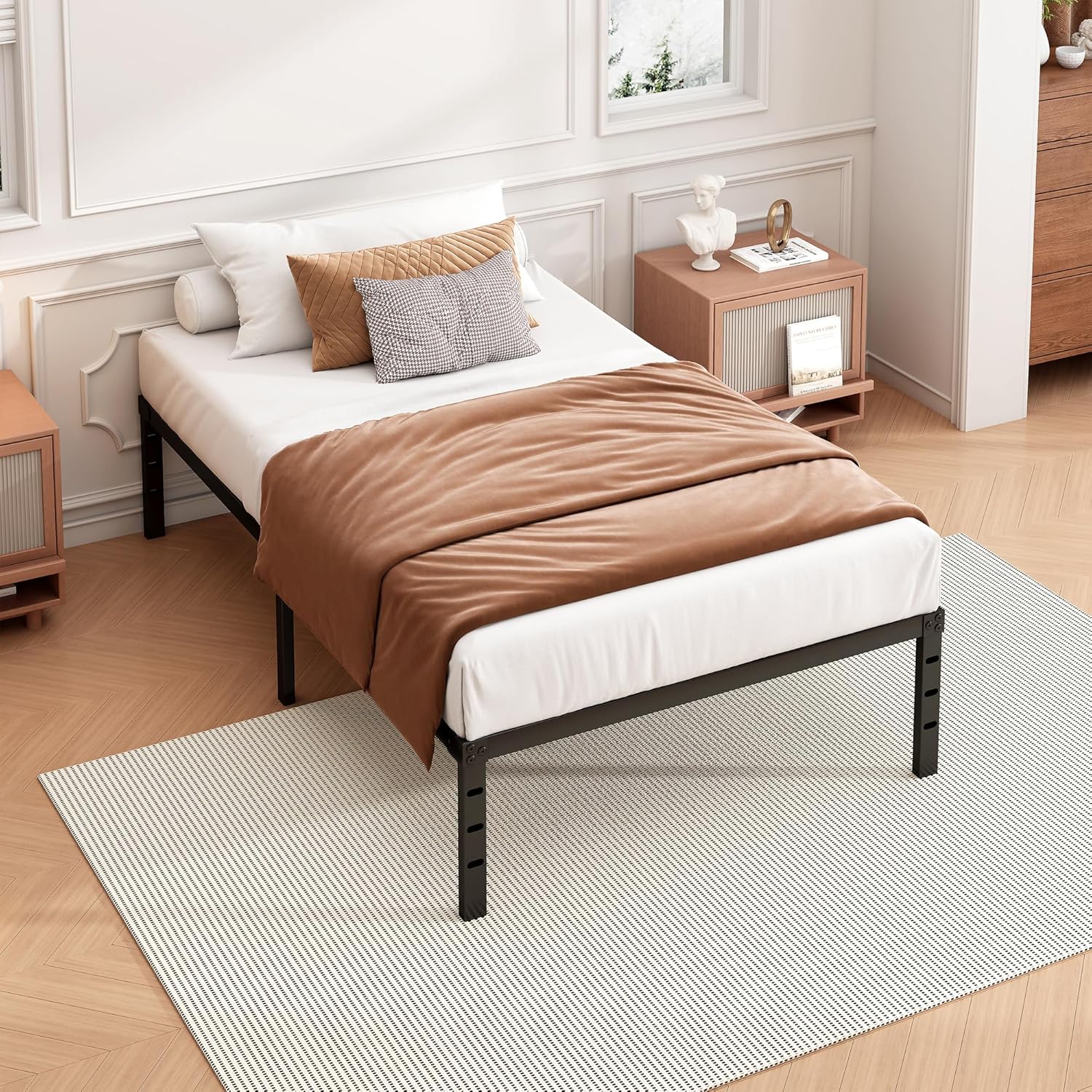 14 Inch Twin Bed Frame - Sturdy Platform Bed Frame Metal Bed Frame No Box Spring Needed Heavy Duty Twin Size Bed Frame Easy Assembly Strong Bearing Capacity, Under Bed Storage - Grand Goldman