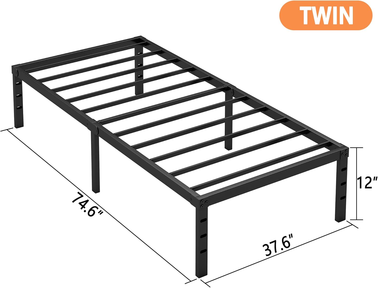 14 Inch Twin Bed Frame - Sturdy Platform Bed Frame Metal Bed Frame No Box Spring Needed Heavy Duty Twin Size Bed Frame Easy Assembly Strong Bearing Capacity, Under Bed Storage - Grand Goldman