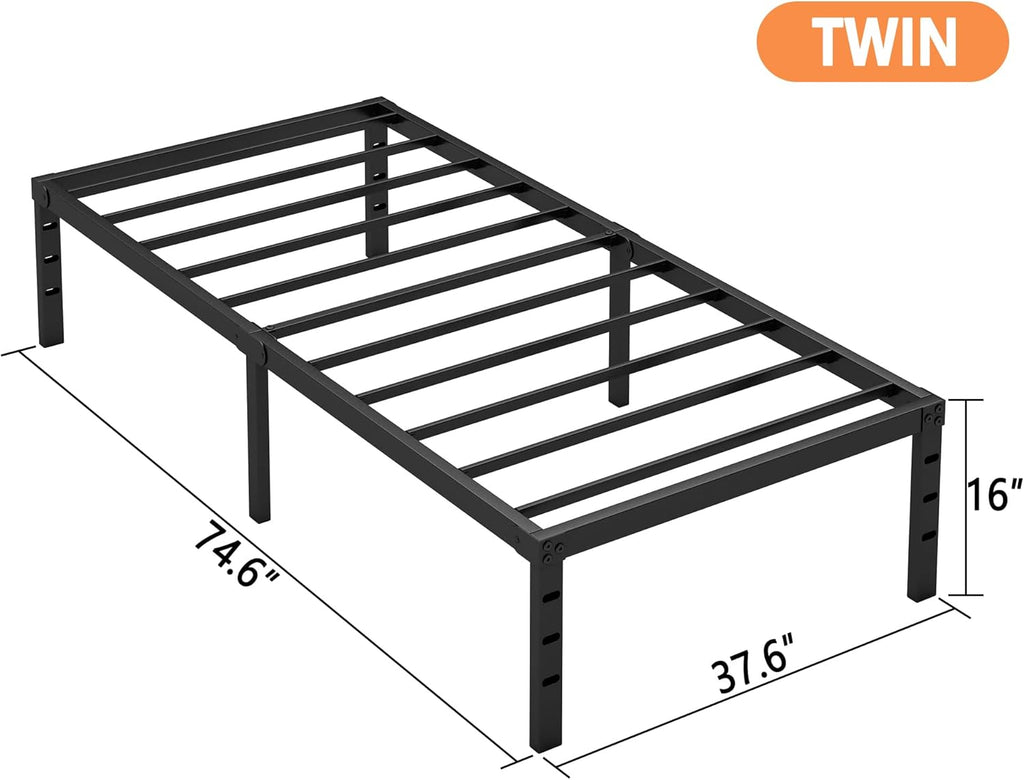 14 Inch Twin Bed Frame - Sturdy Platform Bed Frame Metal Bed Frame No Box Spring Needed Heavy Duty Twin Size Bed Frame Easy Assembly Strong Bearing Capacity, Under Bed Storage - Grand Goldman