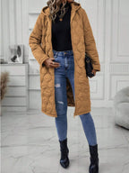 Ladies' Solid-Colored Zipper Fly Hooded Padded Coat