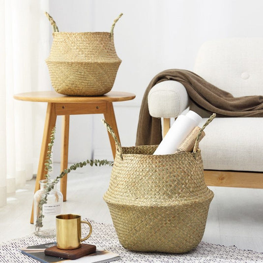 Natural sewed woven storage basket