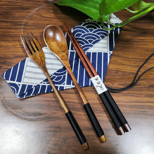 Spoon and fork portable Japanese style set