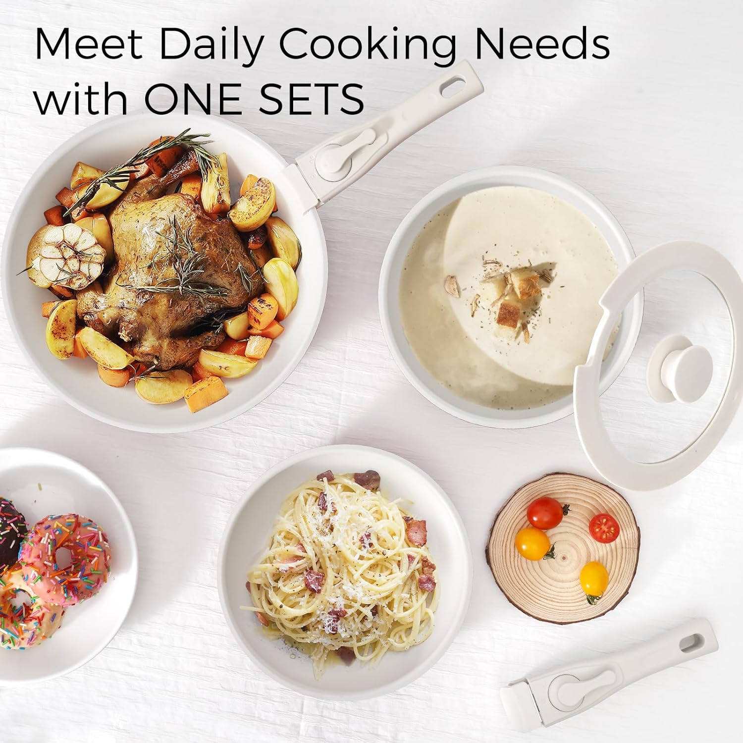 15Pcs Pots and Pans Set Non Stick, Cookware Sets with Detachable Handle, Nonstick RV Kitchen Cooking Set Removable Handles, Oven Safe, Induction Fast, Stackable Non-stick Set, Black - Grand Goldman