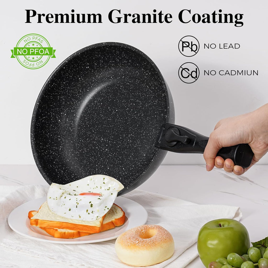 15Pcs Pots and Pans Set Non Stick, Cookware Sets with Detachable Handle, Nonstick RV Kitchen Cooking Set Removable Handles, Oven Safe, Induction Fast, Stackable Non-stick Set, Black - Grand Goldman