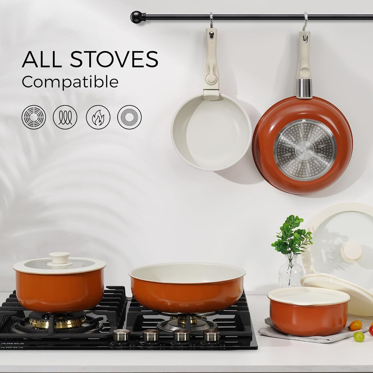 15Pcs Pots and Pans Set Non Stick, Cookware Sets with Detachable Handle, Nonstick RV Kitchen Cooking Set Removable Handles, Oven Safe, Induction Fast, Stackable Non-stick Set, Black - Grand Goldman