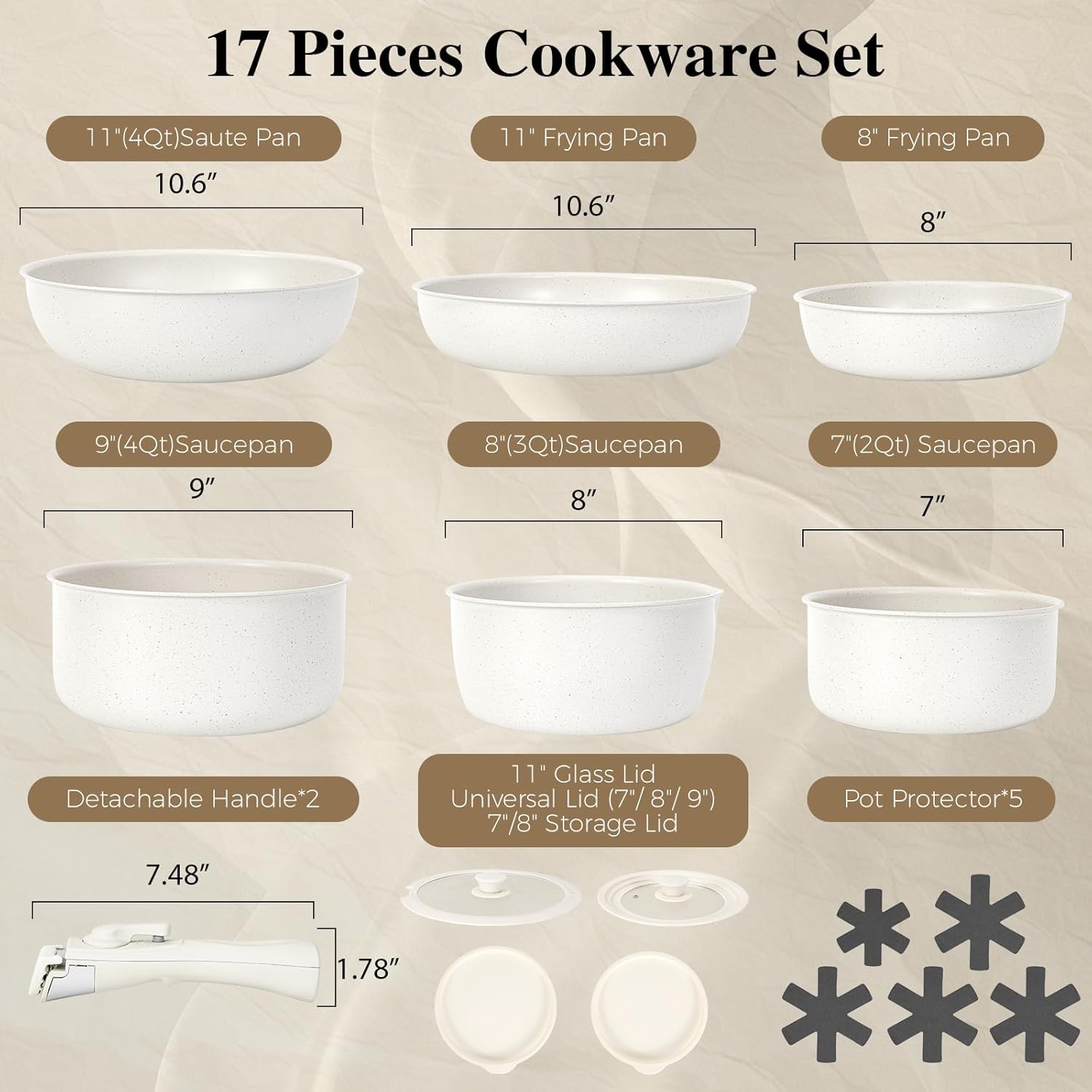 15Pcs Pots and Pans Set Non Stick, Cookware Sets with Detachable Handle, Nonstick RV Kitchen Cooking Set Removable Handles, Oven Safe, Induction Fast, Stackable Non-stick Set, Black - Grand Goldman