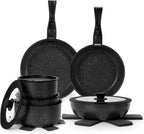 15Pcs Pots and Pans Set Non Stick, Cookware Sets with Detachable Handle, Nonstick RV Kitchen Cooking Set Removable Handles, Oven Safe, Induction Fast, Stackable Non-stick Set, Black - Grand Goldman