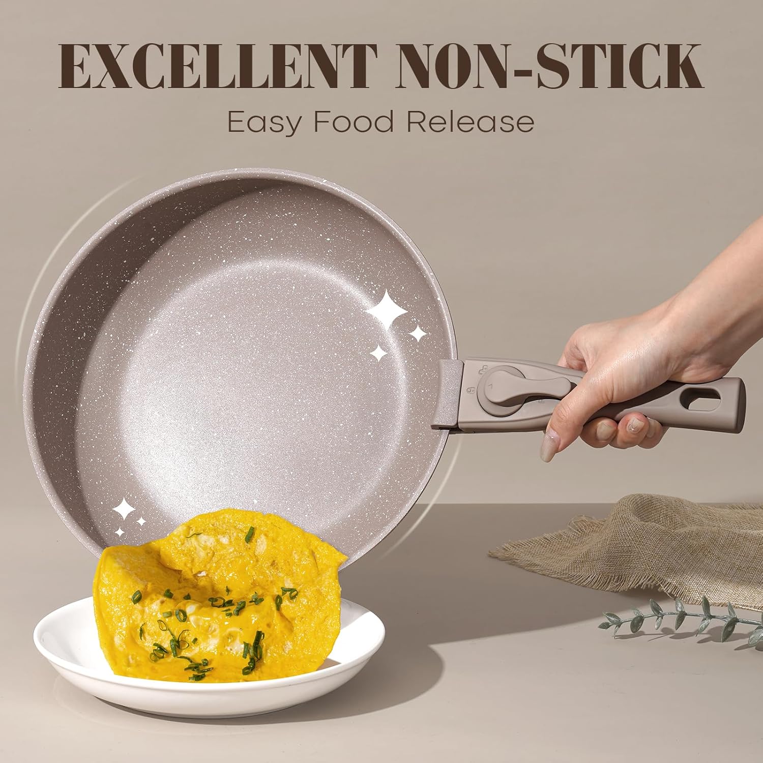 15Pcs Pots and Pans Set Non Stick, Cookware Sets with Detachable Handle, Nonstick RV Kitchen Cooking Set Removable Handles, Oven Safe, Induction Fast, Stackable Non-stick Set, Black - Grand Goldman