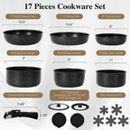 15Pcs Pots and Pans Set Non Stick, Cookware Sets with Detachable Handle, Nonstick RV Kitchen Cooking Set Removable Handles, Oven Safe, Induction Fast, Stackable Non-stick Set, Black - Grand Goldman