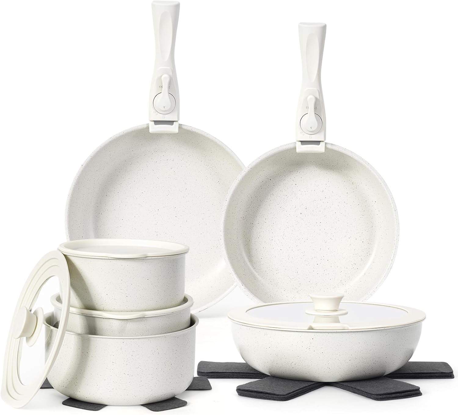 15Pcs Pots and Pans Set Non Stick, Cookware Sets with Detachable Handle, Nonstick RV Kitchen Cooking Set Removable Handles, Oven Safe, Induction Fast, Stackable Non-stick Set, Black - Grand Goldman