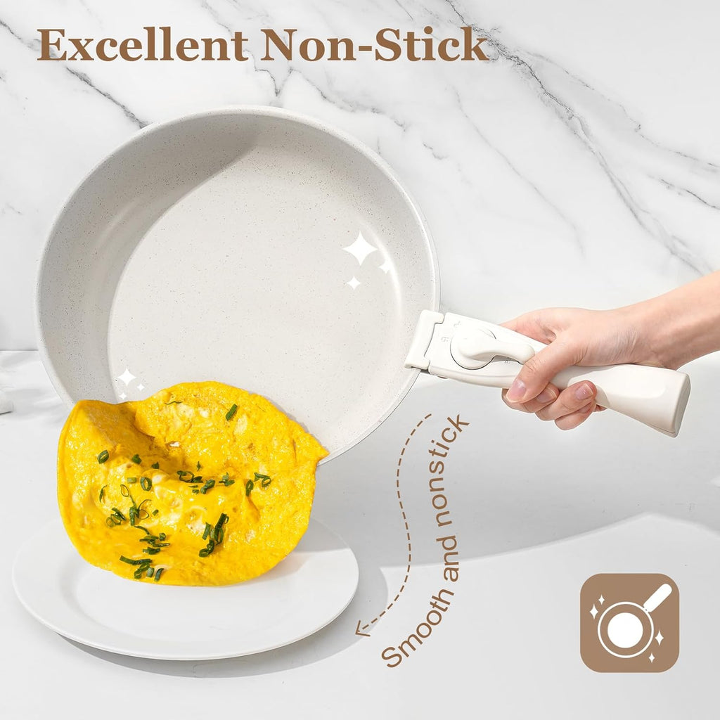 15Pcs Pots and Pans Set Non Stick, Cookware Sets with Detachable Handle, Nonstick RV Kitchen Cooking Set Removable Handles, Oven Safe, Induction Fast, Stackable Non-stick Set, Black - Grand Goldman