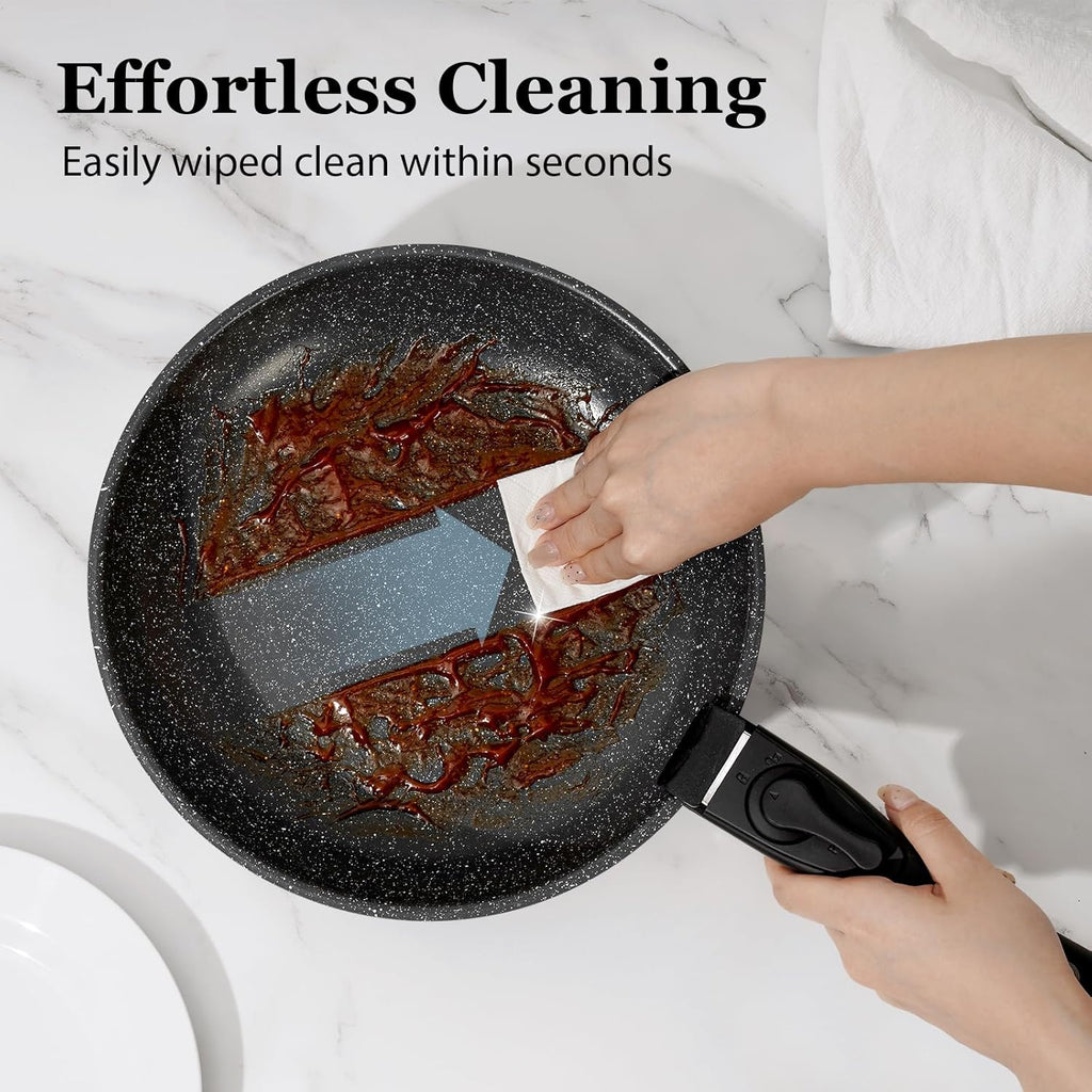 15Pcs Pots and Pans Set Non Stick, Cookware Sets with Detachable Handle, Nonstick RV Kitchen Cooking Set Removable Handles, Oven Safe, Induction Fast, Stackable Non-stick Set, Black - Grand Goldman