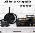 15Pcs Pots and Pans Set Non Stick, Cookware Sets with Detachable Handle, Nonstick RV Kitchen Cooking Set Removable Handles, Oven Safe, Induction Fast, Stackable Non-stick Set, Black - Grand Goldman