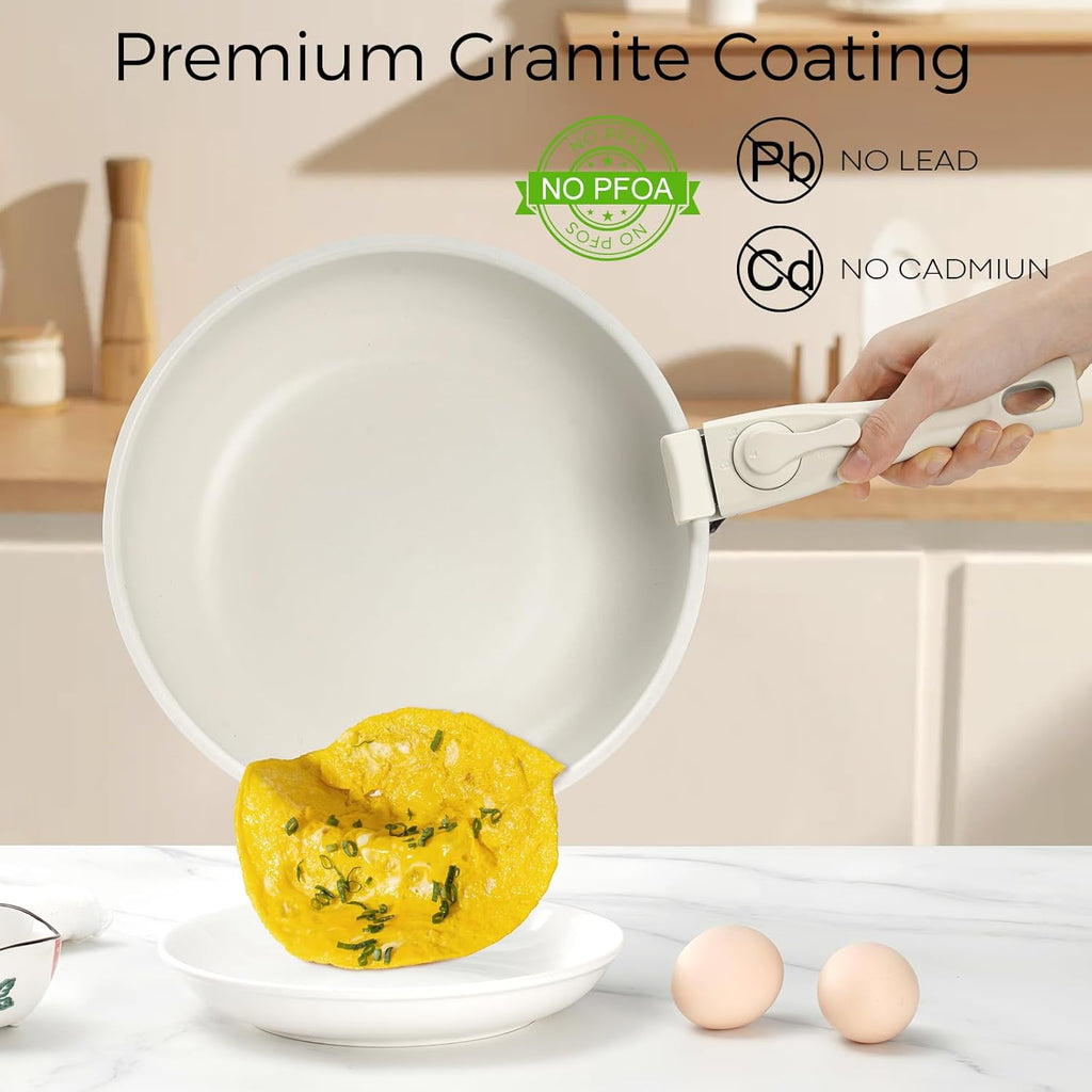 15Pcs Pots and Pans Set Non Stick, Cookware Sets with Detachable Handle, Nonstick RV Kitchen Cooking Set Removable Handles, Oven Safe, Induction Fast, Stackable Non-stick Set, Black - Grand Goldman