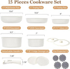 15Pcs Pots and Pans Set Non Stick, Cookware Sets with Detachable Handle, Nonstick RV Kitchen Cooking Set Removable Handles, Oven Safe, Induction Fast, Stackable Non-stick Set, Black - Grand Goldman