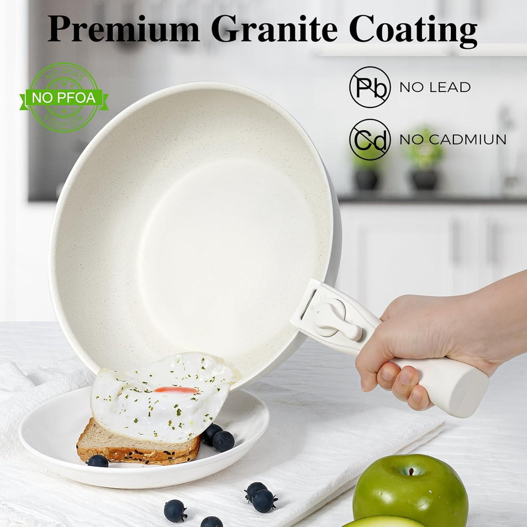 15Pcs Pots and Pans Set Non Stick, Cookware Sets with Detachable Handle, Nonstick RV Kitchen Cooking Set Removable Handles, Oven Safe, Induction Fast, Stackable Non-stick Set, Black - Grand Goldman