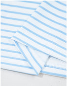 Sky Blue Stripe Floral Three Quarter Sleeves Patchwork Drop Shoulder Top