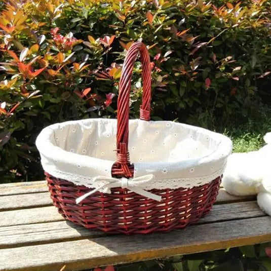Wicker Basket Picnic Basket Gift Empty Oval Willow Woven Basket Easter Large Storage Wine Basket