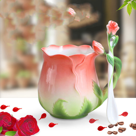 European Style Ceramic Coffee Cup Set Rose Tea Cup