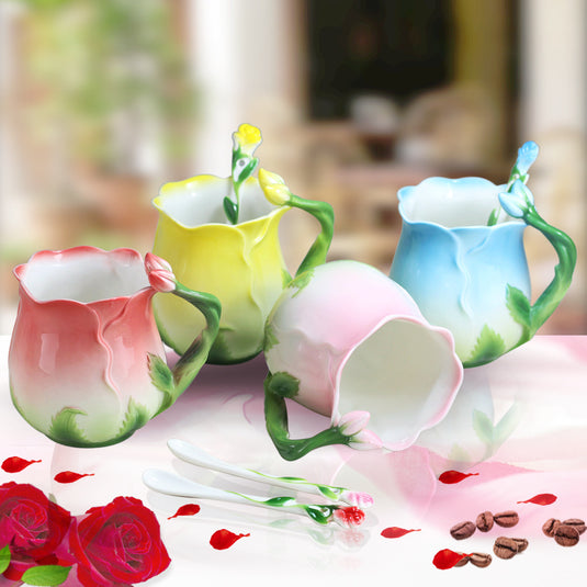 European Style Ceramic Coffee Cup Set Rose Tea Cup