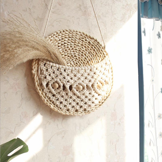 Ins Wall Decoration Mural Wall Hanging Hand-Woven Tapestry Pendant Creative Storage Bag Homestay Hanging Basket Flower Basket
